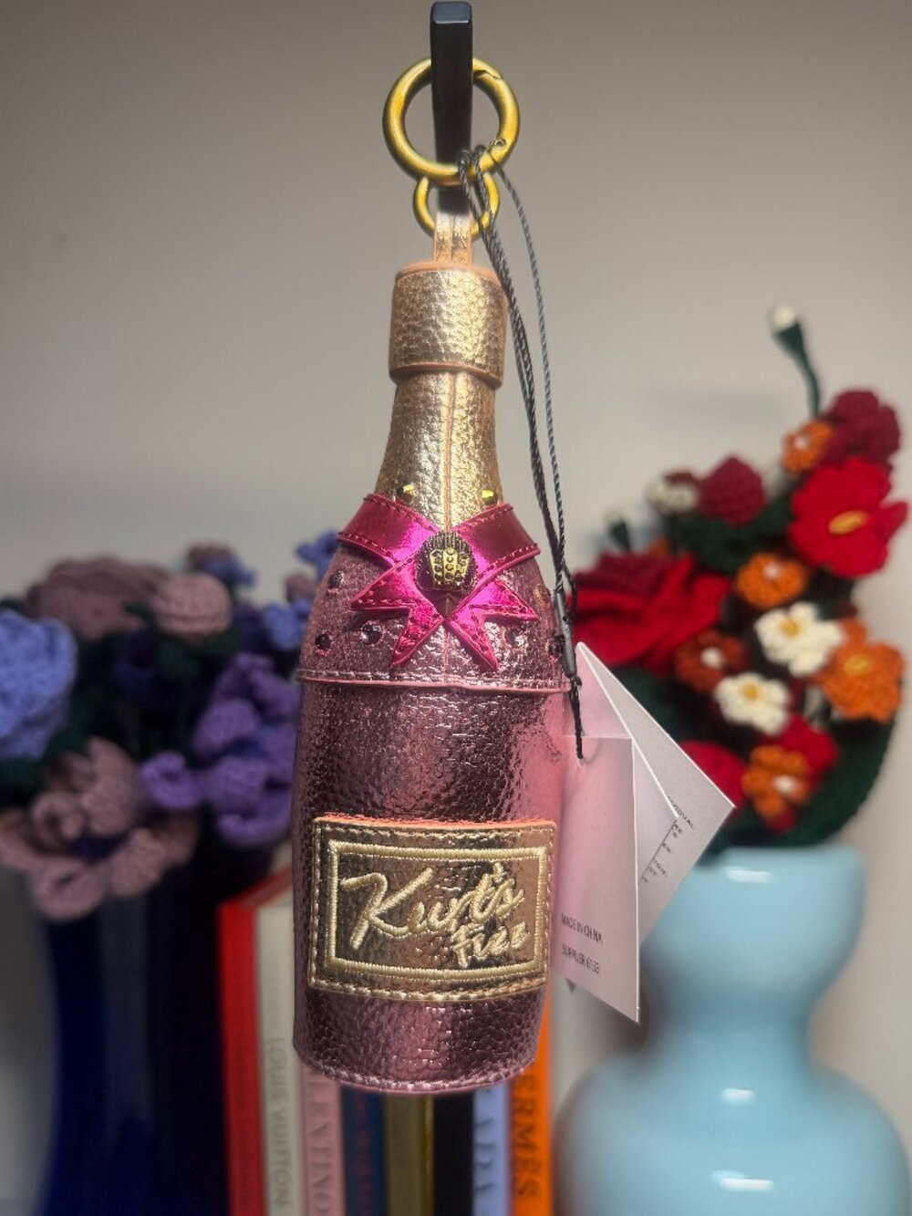 Kurt Geiger London Champagne Bottle Charm in Metallic Pink NWT